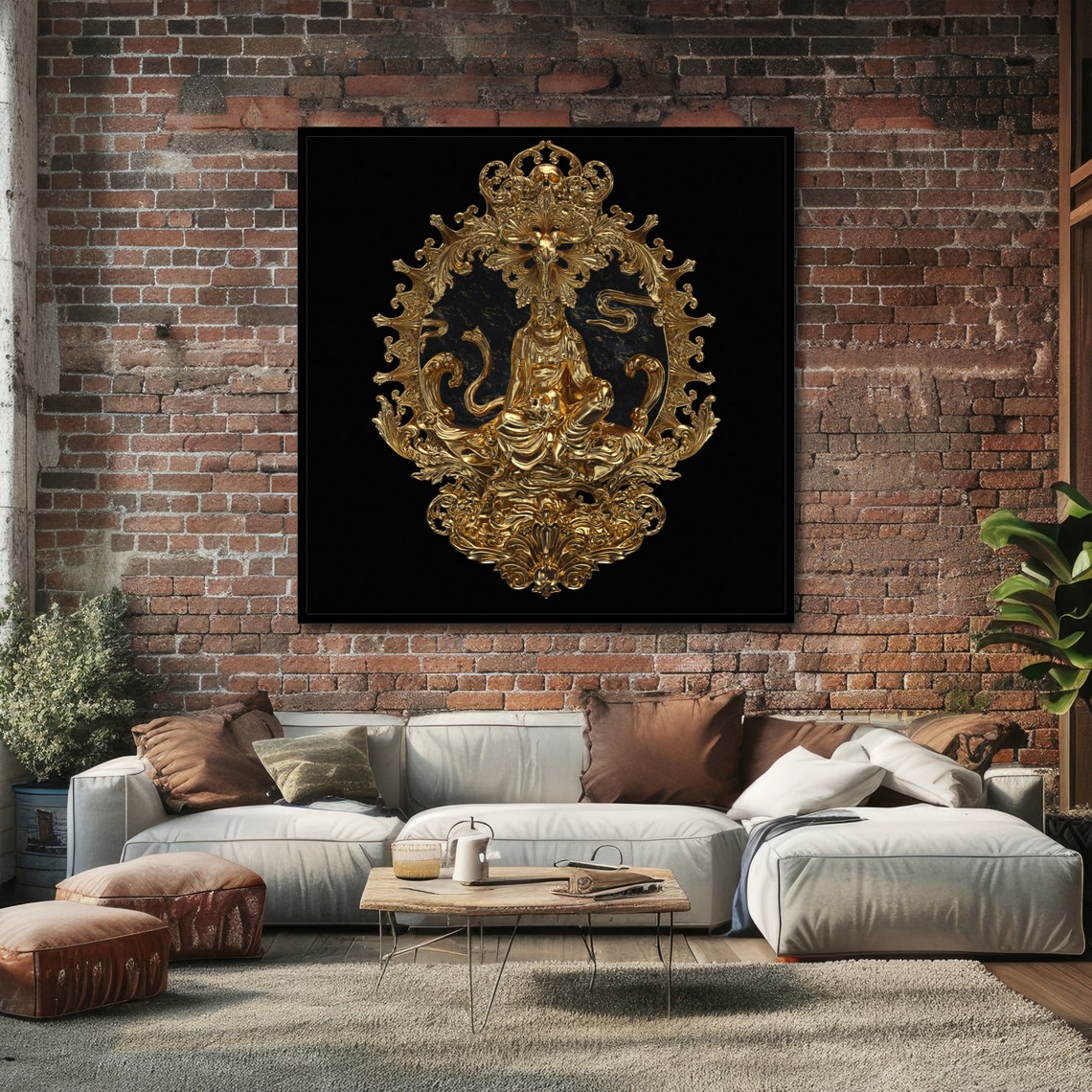 Ornate Golden Buddha Wall Art Intricate Gold Relief Luxurious Buddha Decor - Image 4