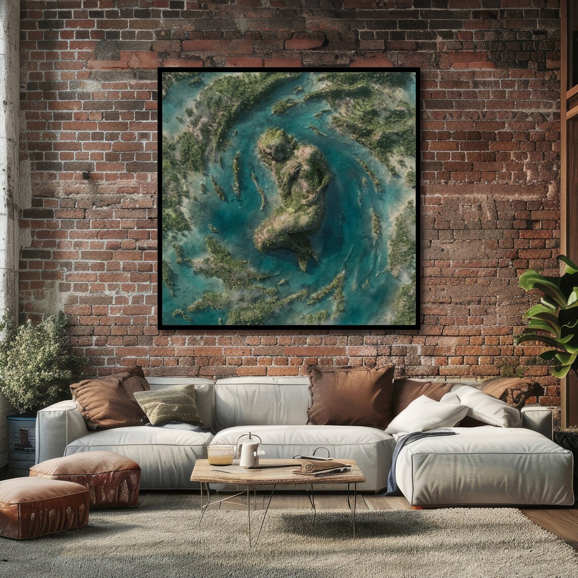 Aerial Turquoise Lagoon Around a Figure-Shaped Green Island Art Poster - Image 4