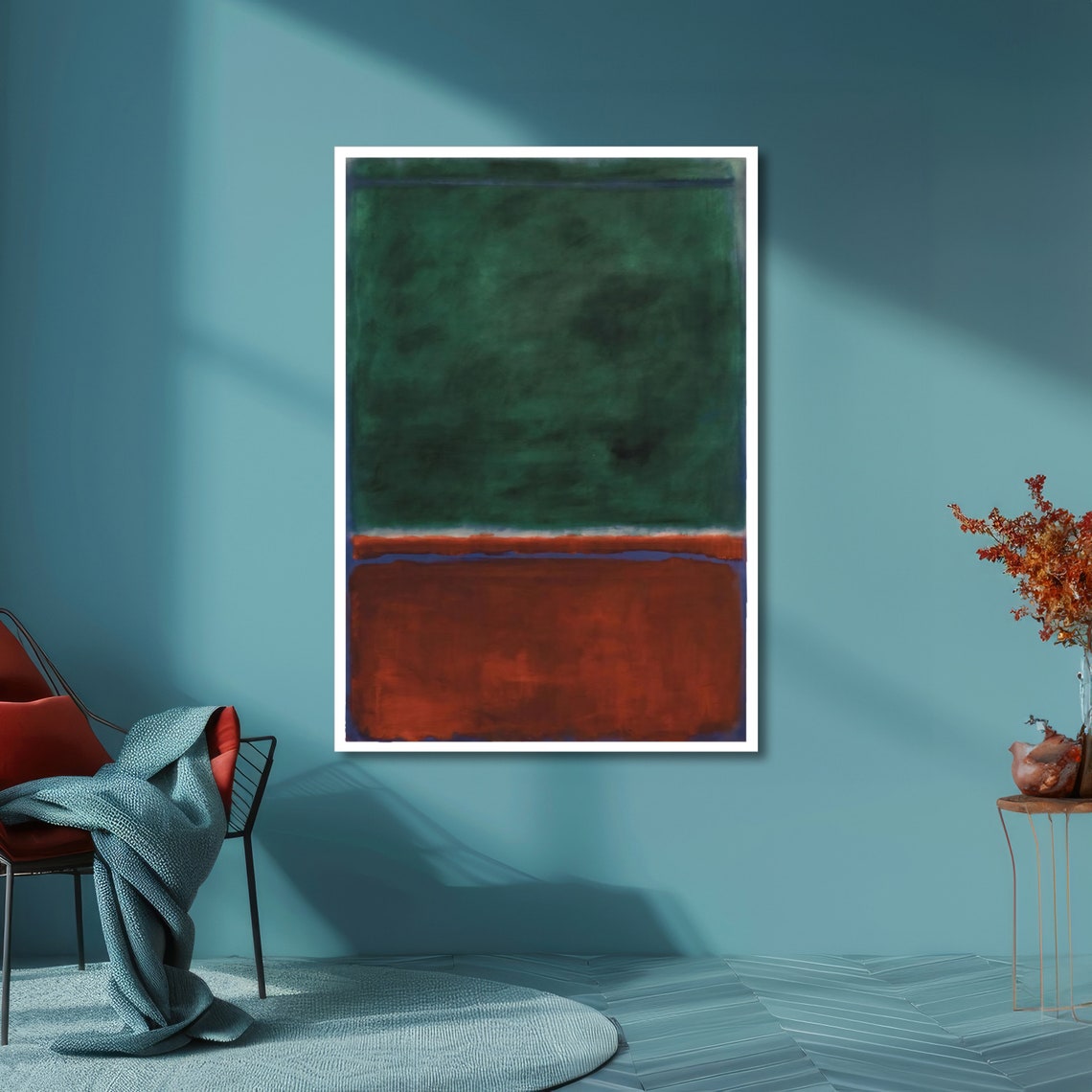 Forest Green and Rust Red Rothko-Inspired Color Field Poster - Image 6