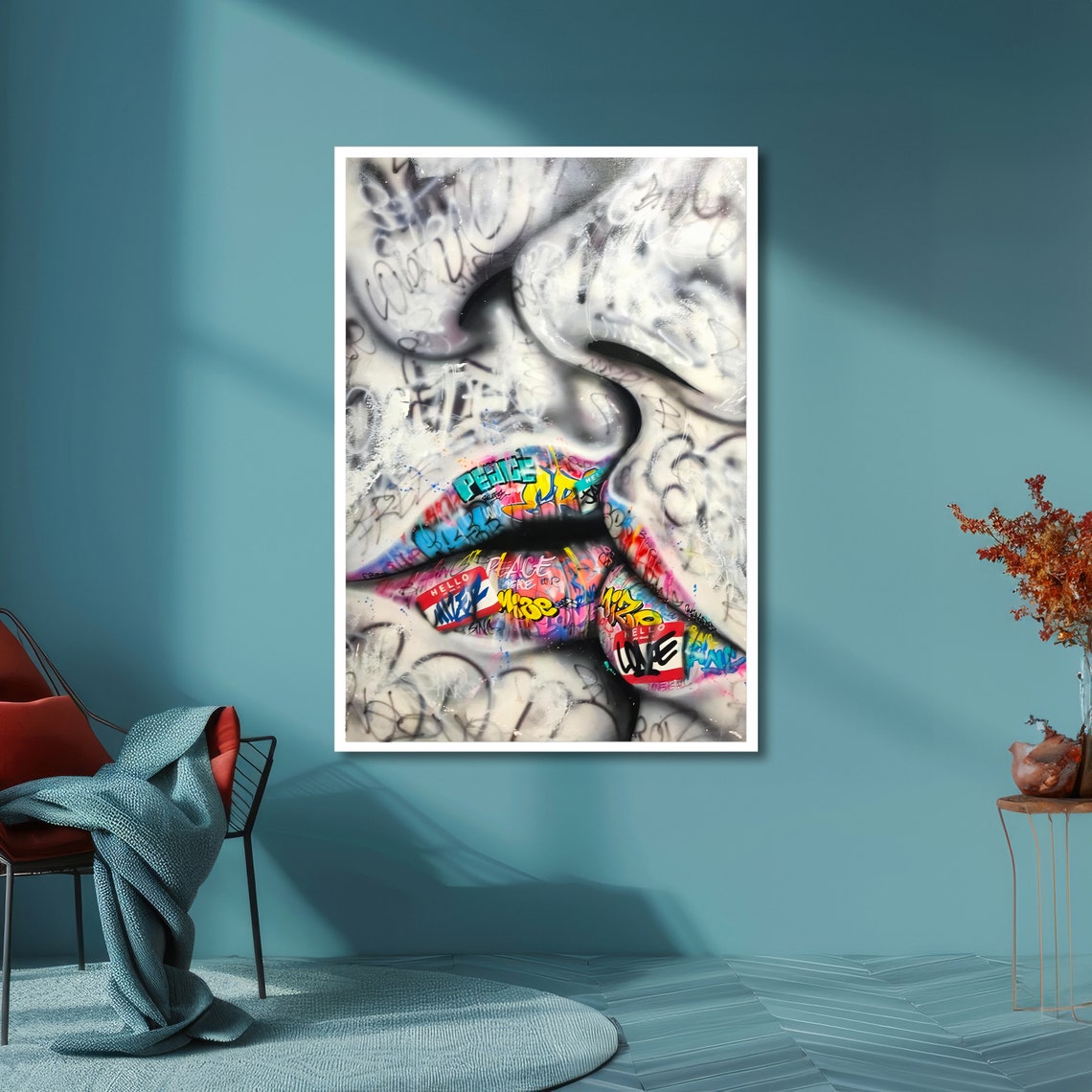 Bold Graffiti Lips Close-Up Colorful Street Art Peace Love Poster - Image 6