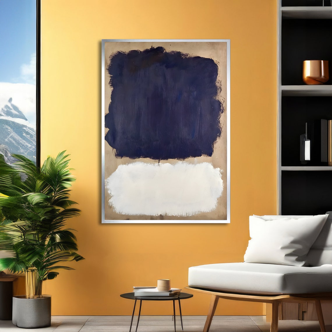 Navy Blue and White Rothko-Inspired Color Block Artwork Poster - Image 2