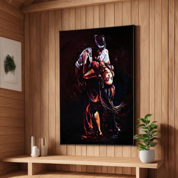 Passionate Tango Dancers Dramatic Dark Painting Dance Poster