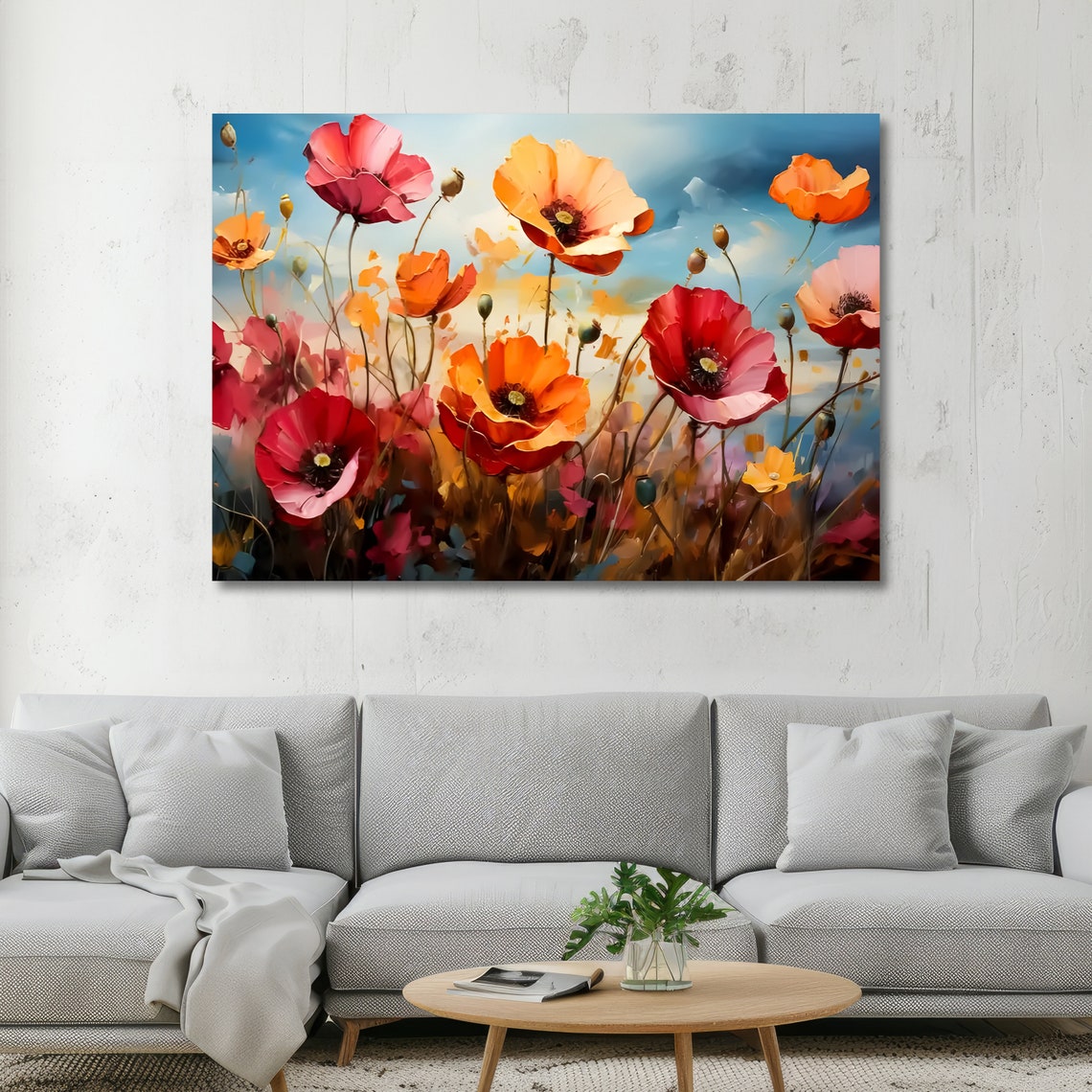 Red Orange Poppies Wildflower Field Impressionist Art Poster - Image 5