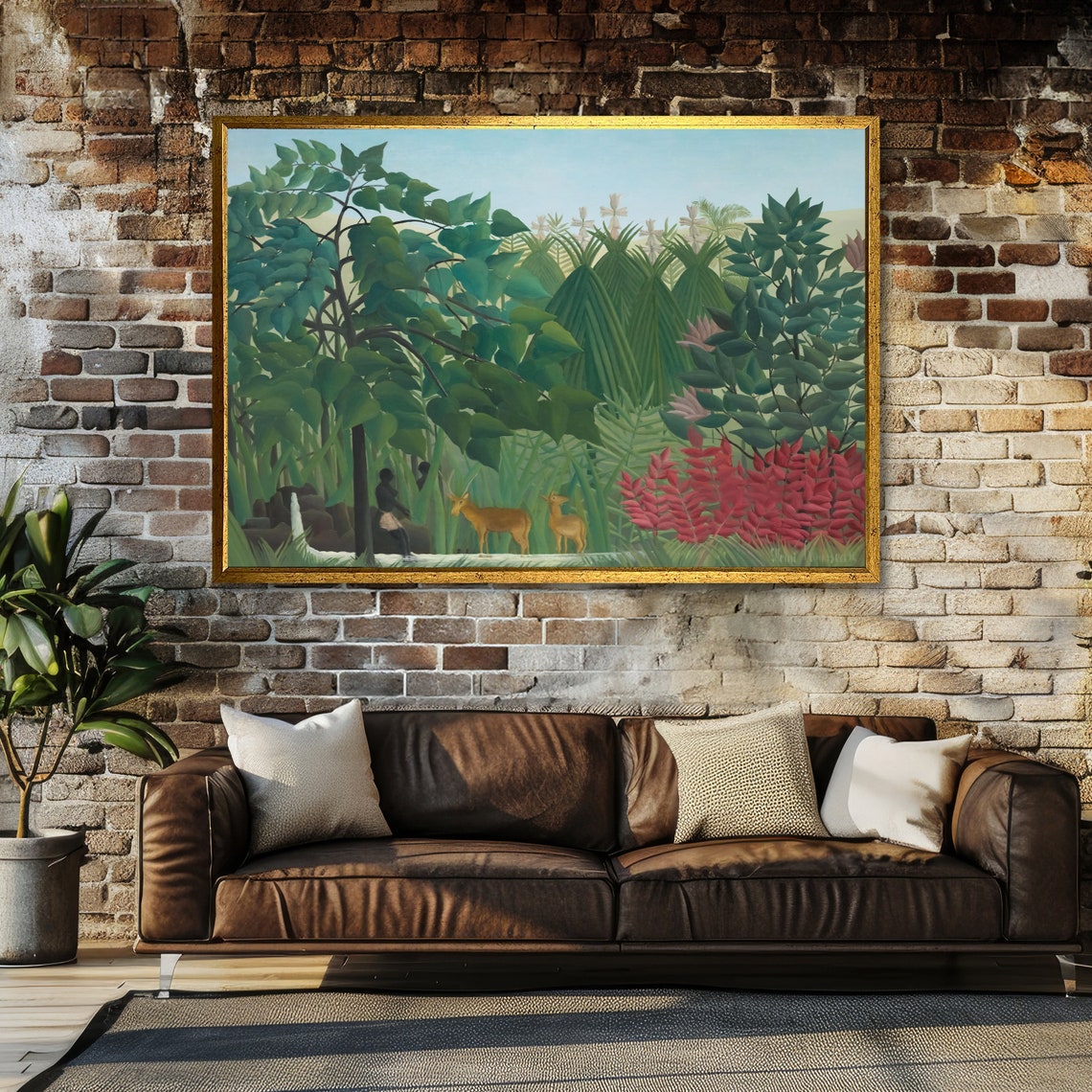 Rousseau Exotic Tropical Jungle with Deer and Red Blossoms Poster - Image 3