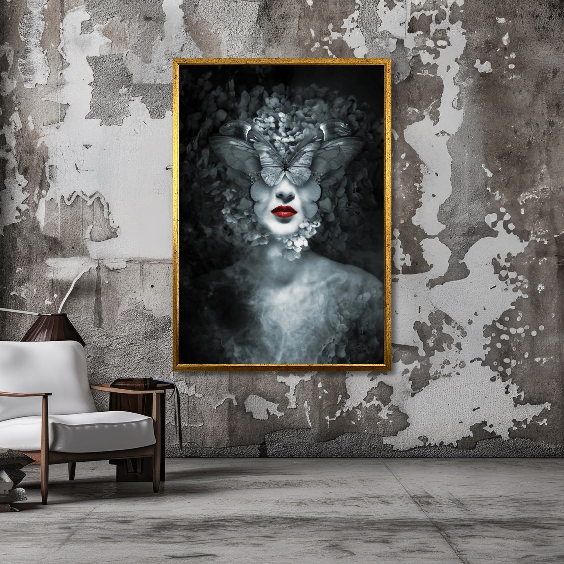 Enigmatic Butterfly Woman Dark Fantasy Wall Art Surreal Butterfly Portrait Mysterious Wall Decor Ready To Hang - Image 3