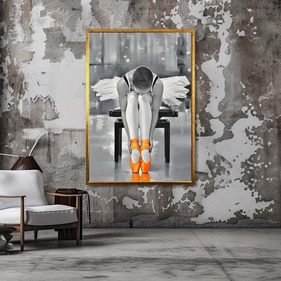 Ballet Dancer In Orange Pointe Shoes Art Graceful Ballet Wall Art Dance Painting Wall Art Design Ready To Hang Decoration - Image 3
