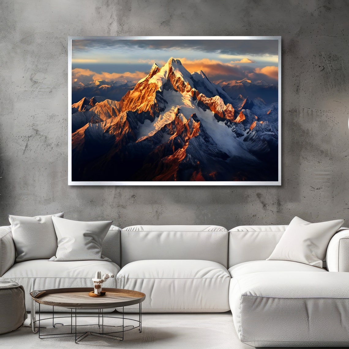 Snowy Mountain Peaks Glowing in Orange Alpenglow at Sunset Art Poster - Image 4
