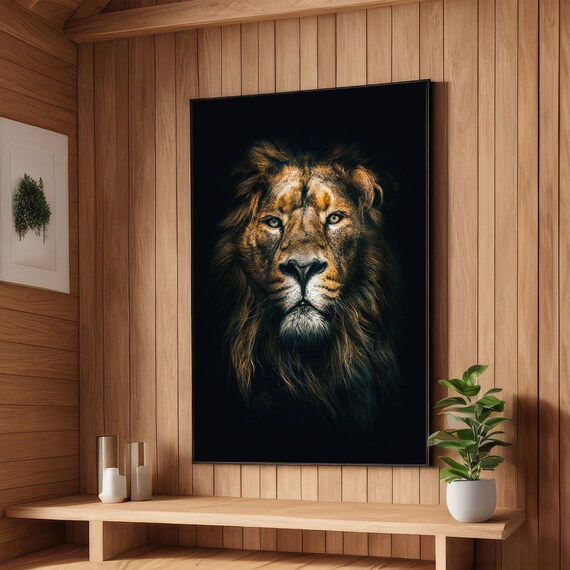 Majestic Lion King of the Jungle on Black Background Art Poster