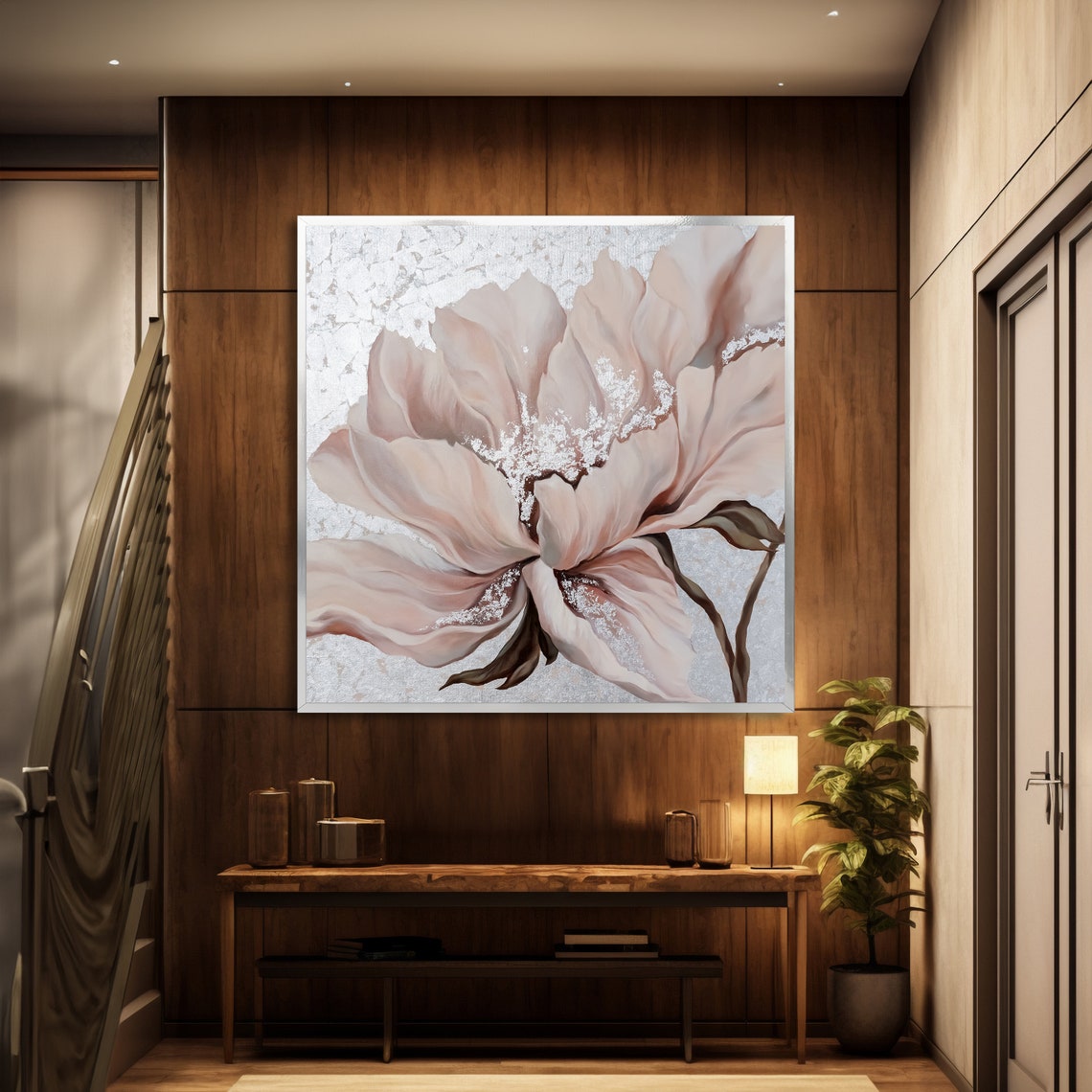 Blush Pink Peony With Silver Shimmer Elegant Floral Bloom Art Poster - Image 2