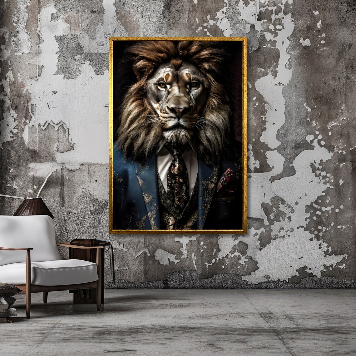 Regal Lion Wearing an Ornate Blue Suit Noble Animal Portrait Poster - Image 3