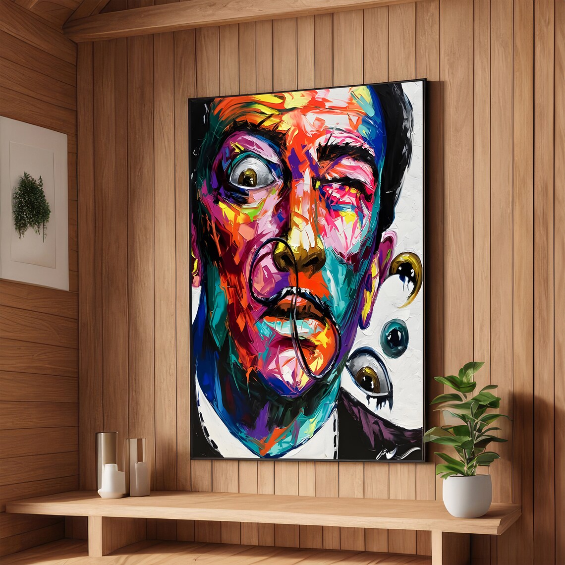 Salvador Dali Inspired Colorful Surreal Portrait Vibrant Art Poster