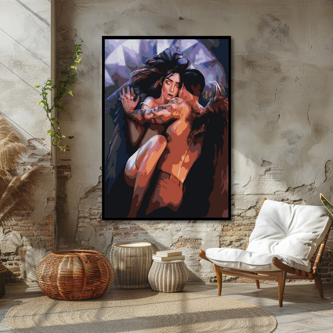 Sensual Lovers Embrace in Purple and Copper Tones Passion Art Poster - Image 4