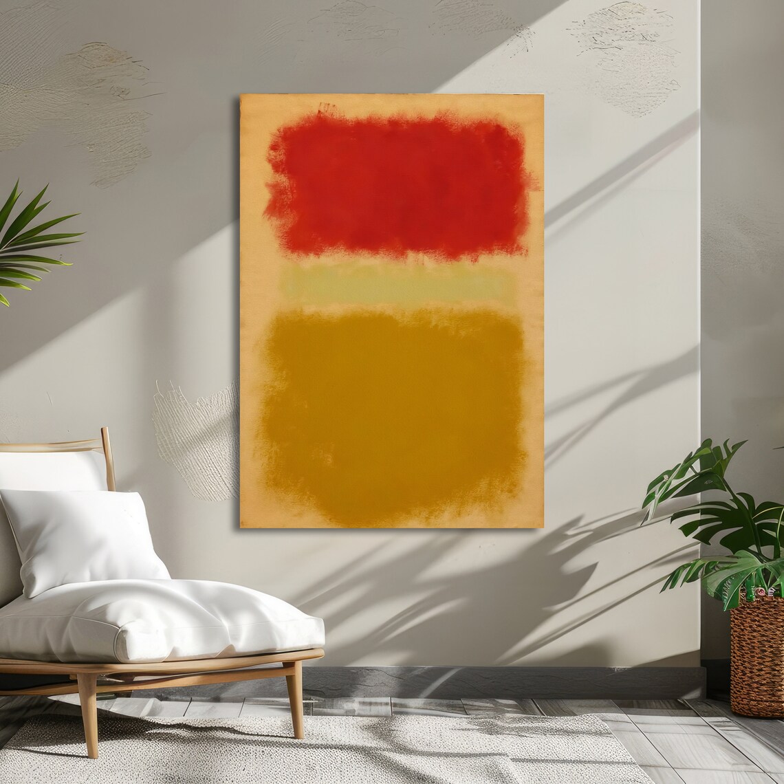 Red and Gold Rothko Style Abstract Color Field Poster on Warm Beige - Image 3