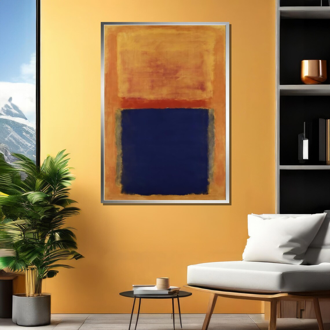 Navy Blue and Orange Gold Abstract Modern Color Field Art Poster - Image 5
