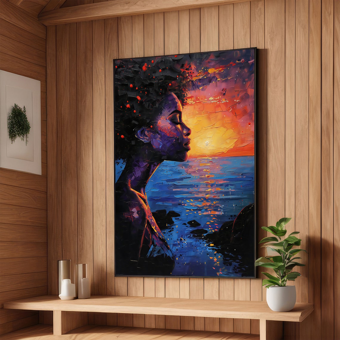 Sunset Serenity Abstract African Woman Art Vibrant Sunset Wall Decor Ready To Hang