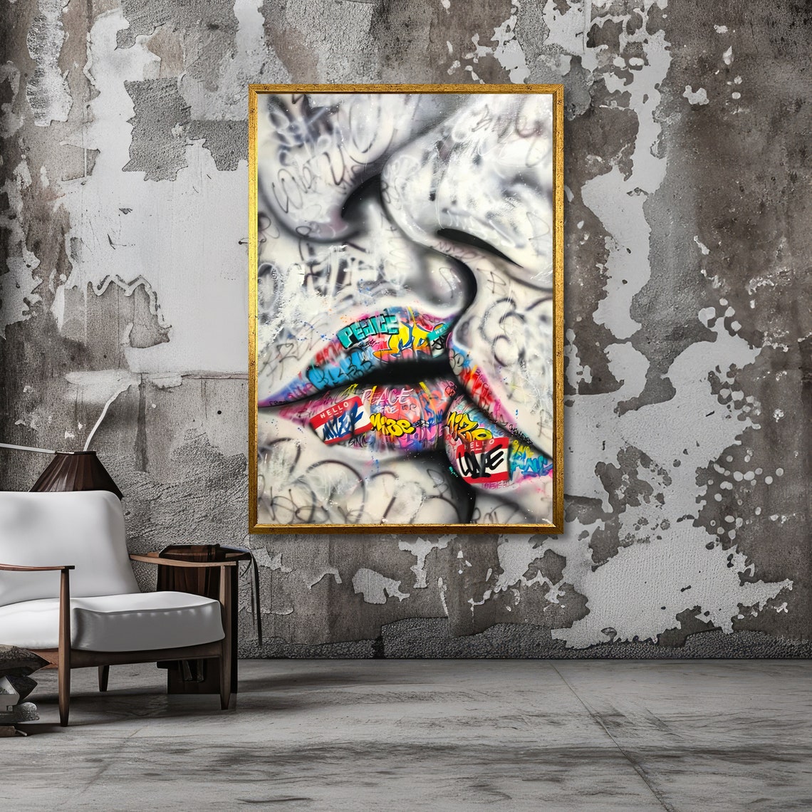 Bold Graffiti Lips Close-Up Colorful Street Art Peace Love Poster - Image 3