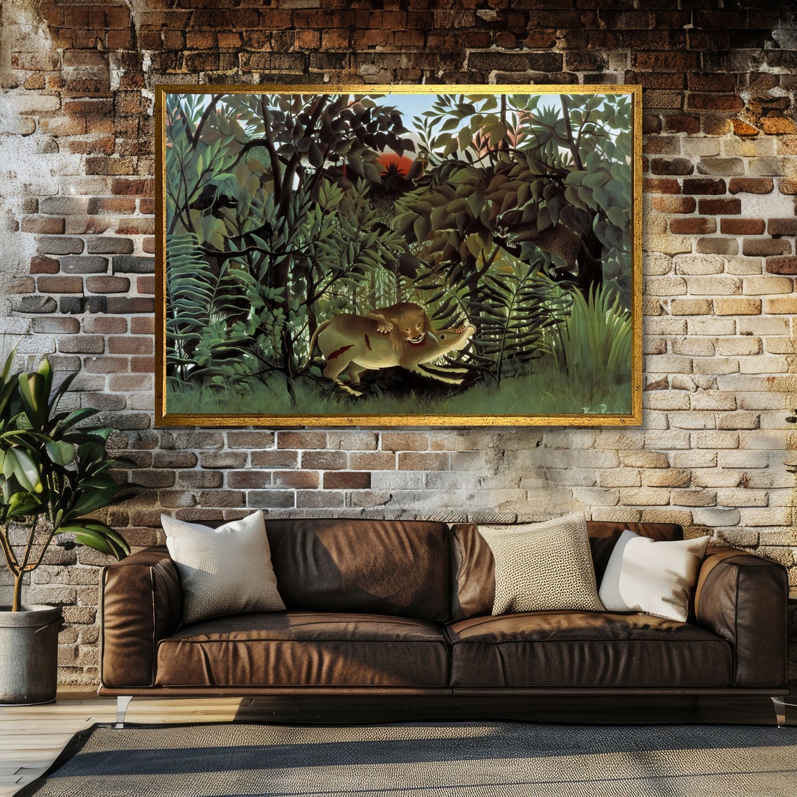 Rousseau Tiger and Buffalo Jungle Fight Exotic Wildlife Art Poster - Image 3