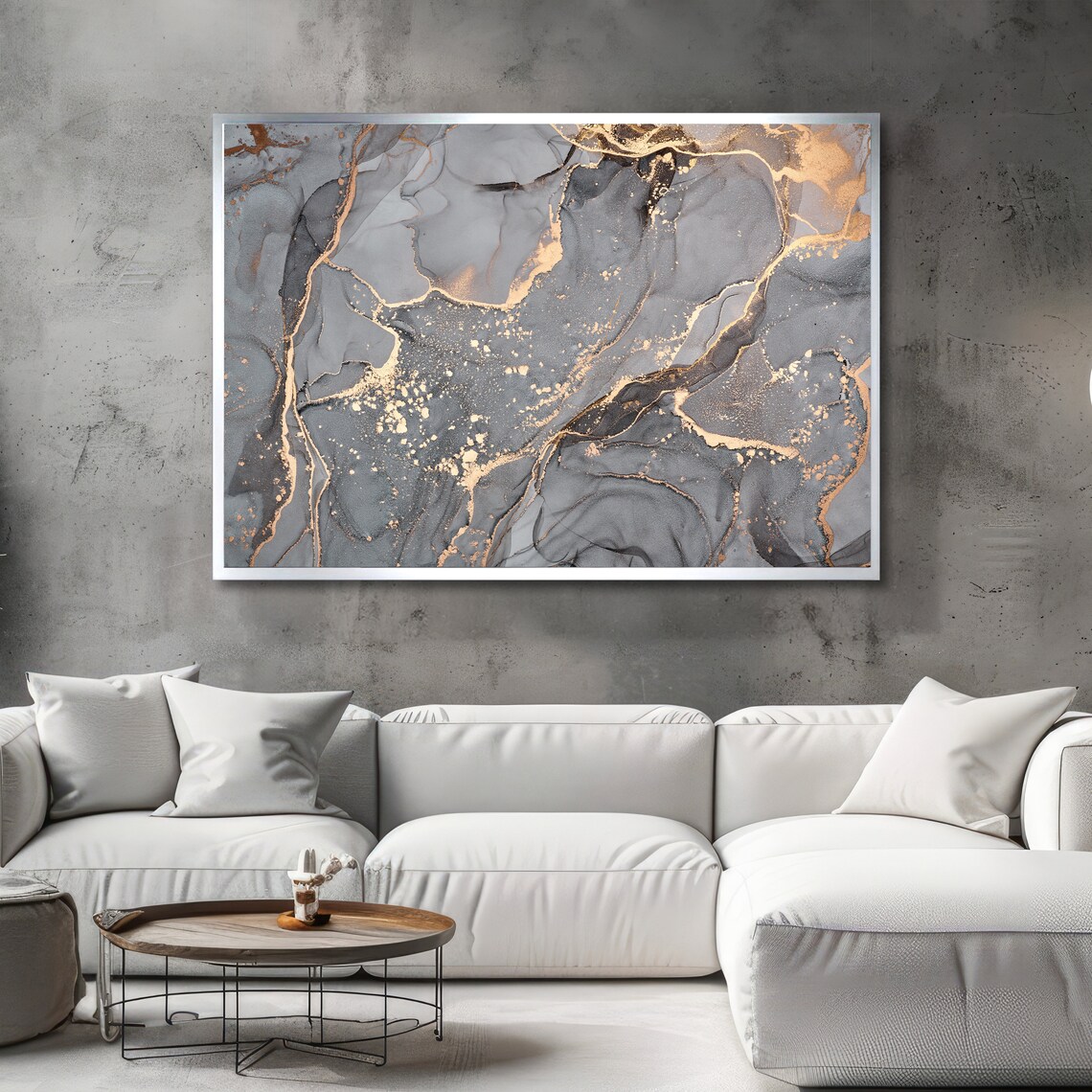 Abstract Gold And Grey Marble Art Luxury Marble Elegant Wall Decor Ready To Hang - Image 2