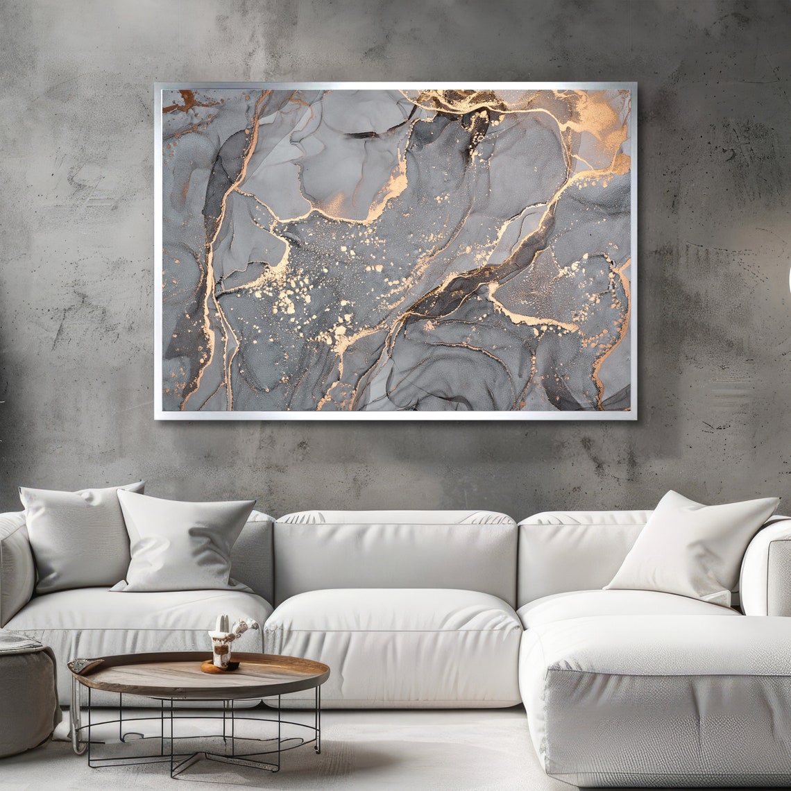 Grey and Gold Luxury Marble Vein Elegant Abstract Art Poster - Image 2