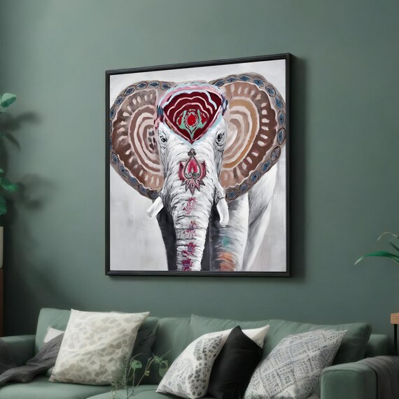 Ornate Mandala Decorated Elephant Head Earth Tones White Art Poster