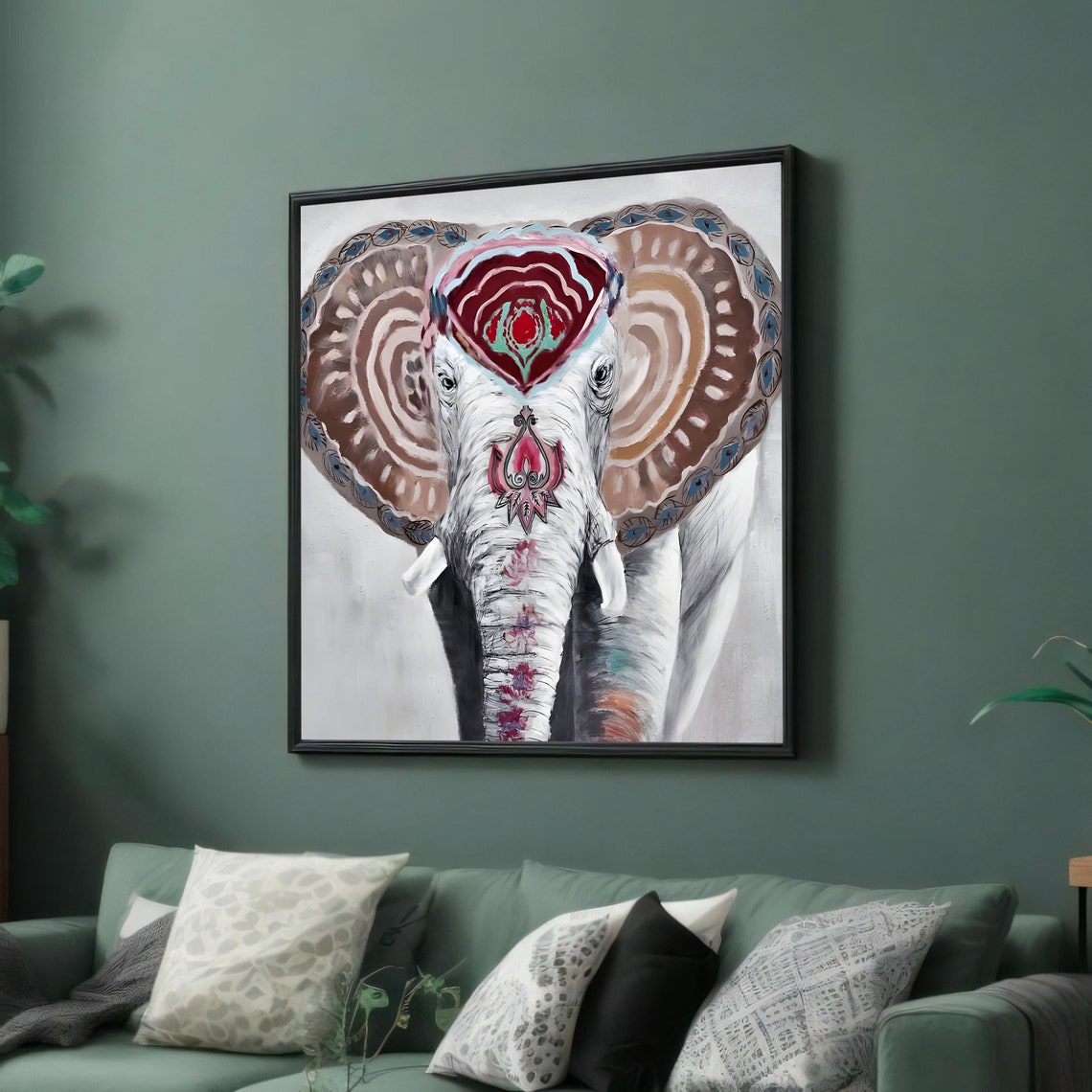 Ornate Mandala Decorated Elephant Head Earth Tones White Art Poster