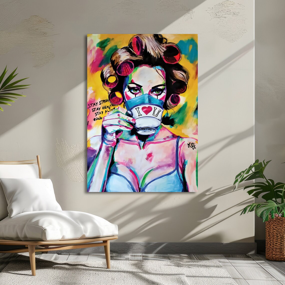Quarantine Coffee Pandemic Pop Art Colorful Woman Portrait Inspirational Wall Art Ready To Hang - Image 5