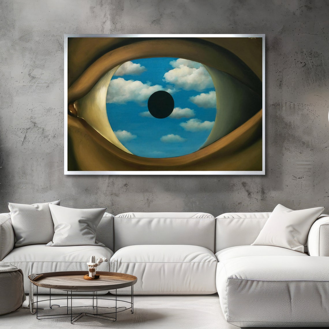 Magritte The False Mirror Giant Eye with Cloudy Blue Sky Poster - Image 2