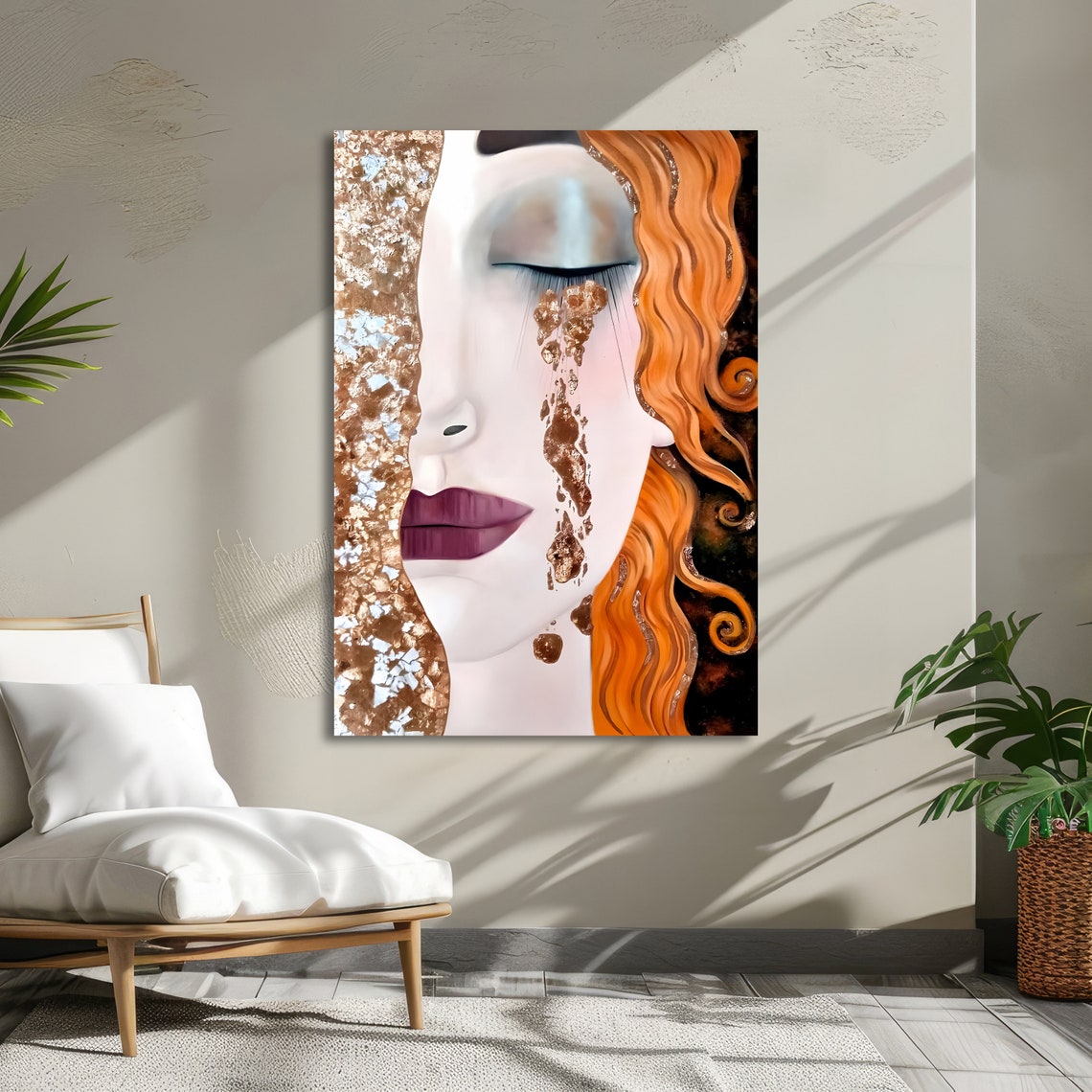 Copper Tears Golden Woman Portrait in Klimt Style Art Poster - Image 3