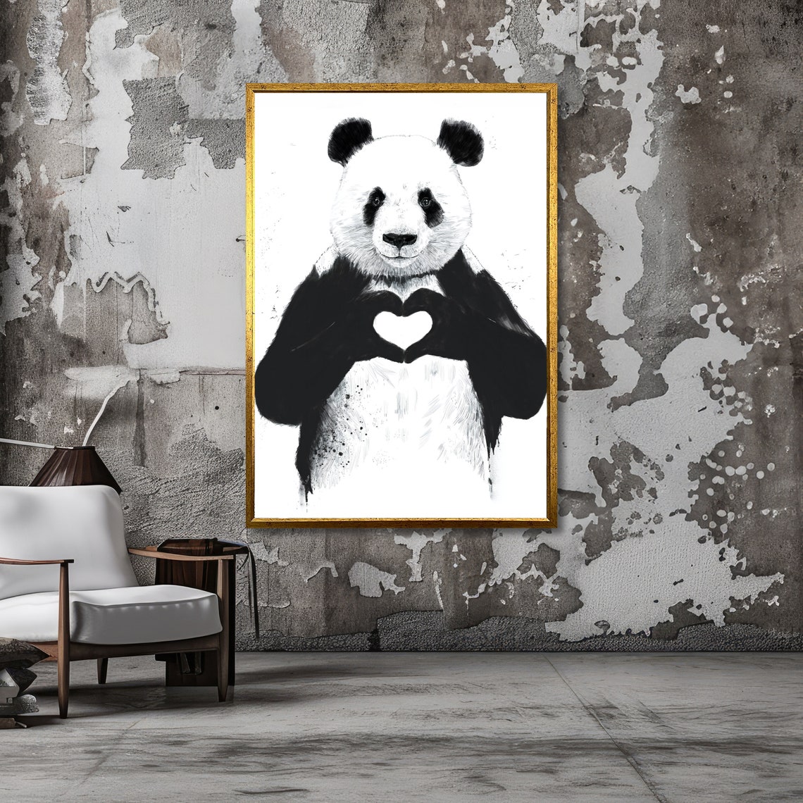Cute Giant Panda Making a Heart Shape Black White Animal Wall Poster - Image 5