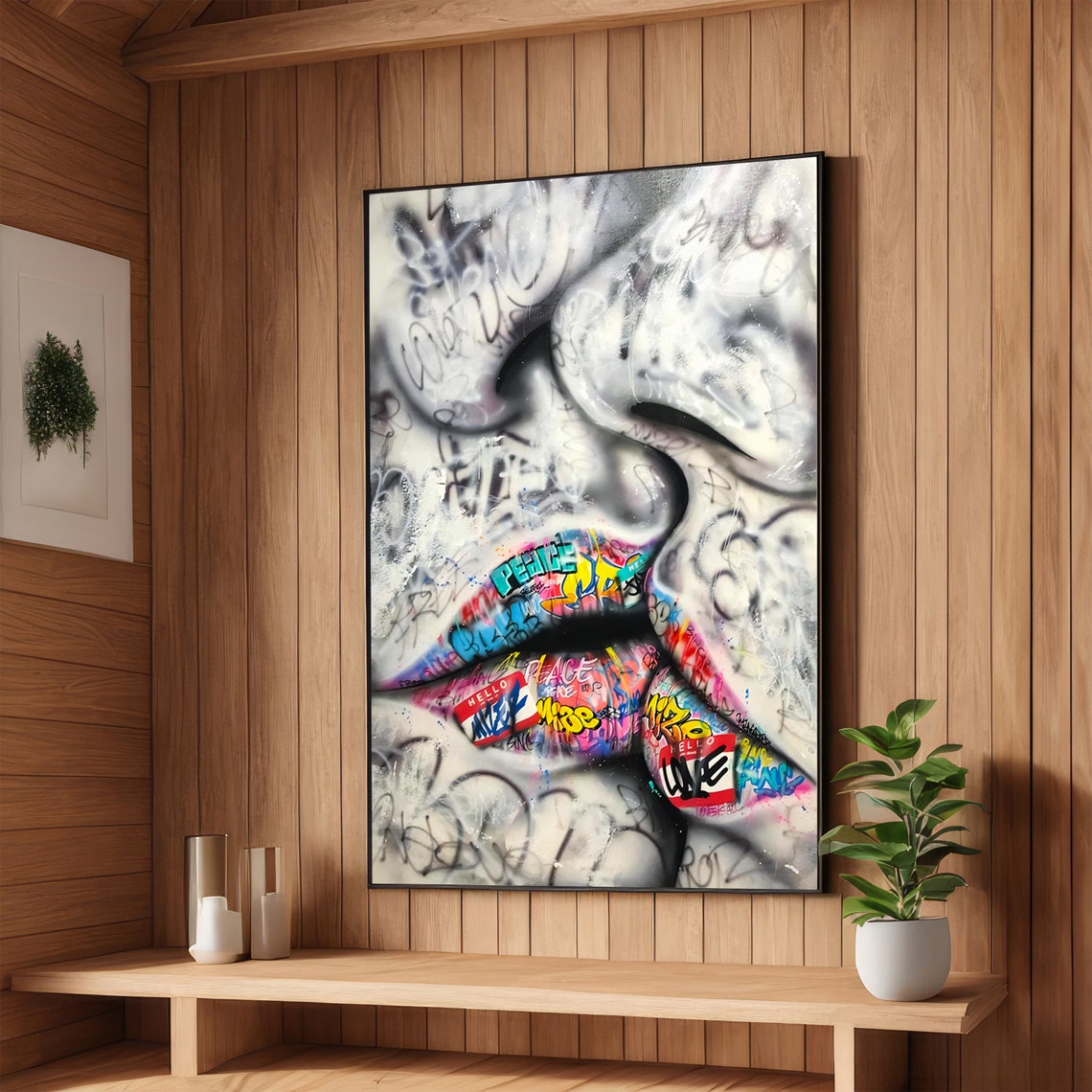 Bold Graffiti Lips Close-Up Colorful Street Art Peace Love Poster