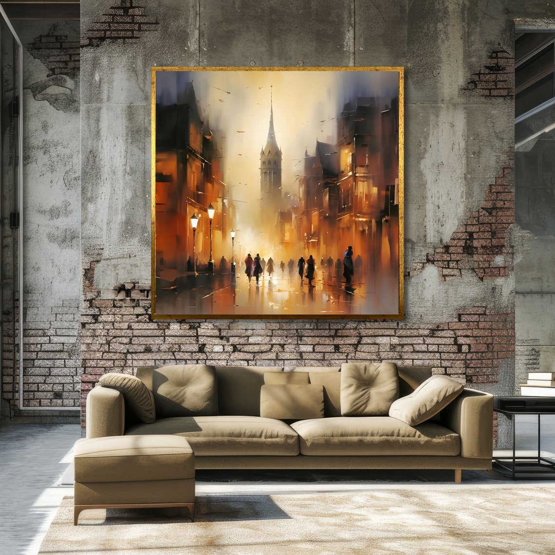 Golden City Street At Dusk Glowing Lamplights Impressionist Poster - Image 4