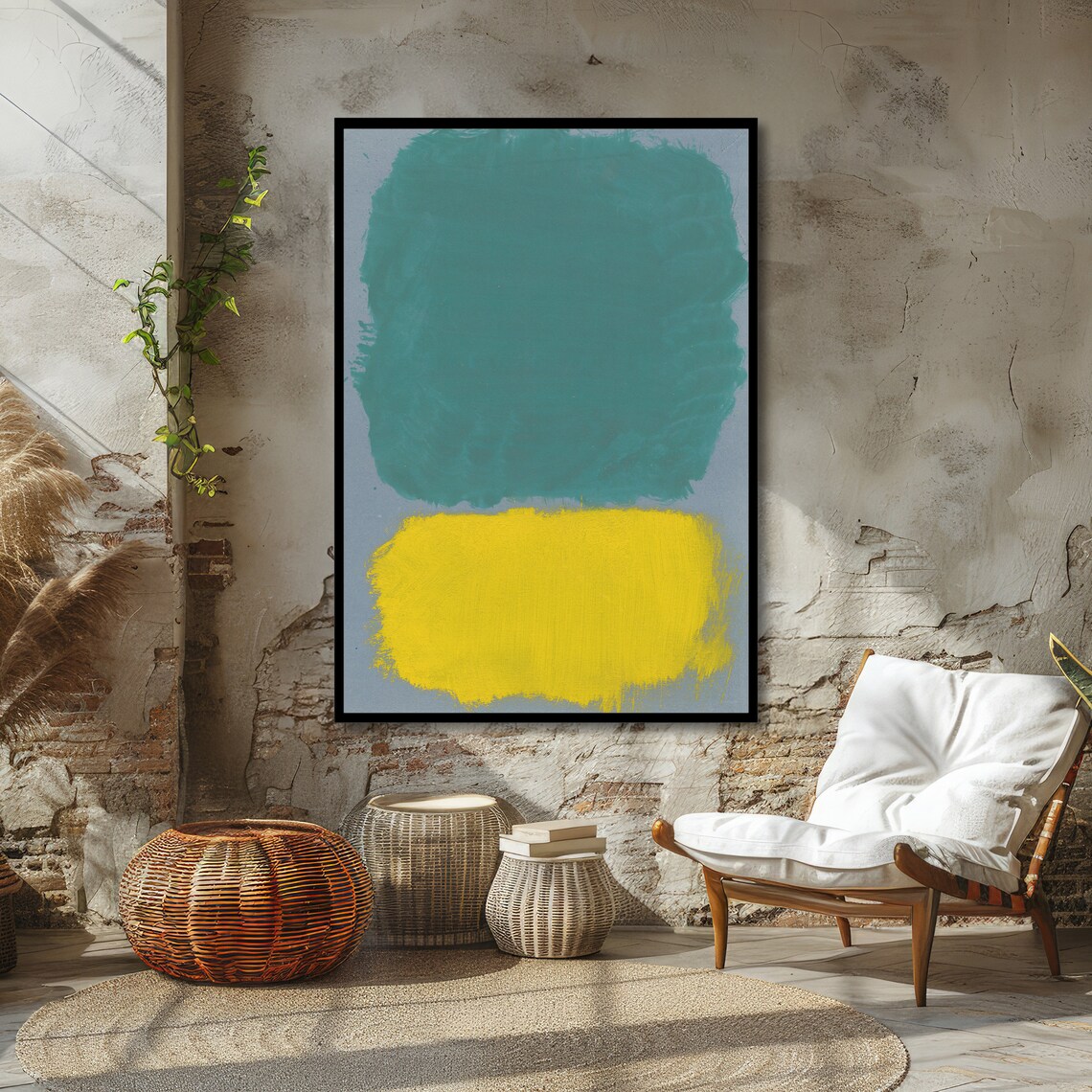 Turquoise and Yellow Rothko-Inspired Color Field Artwork Poster - Image 4