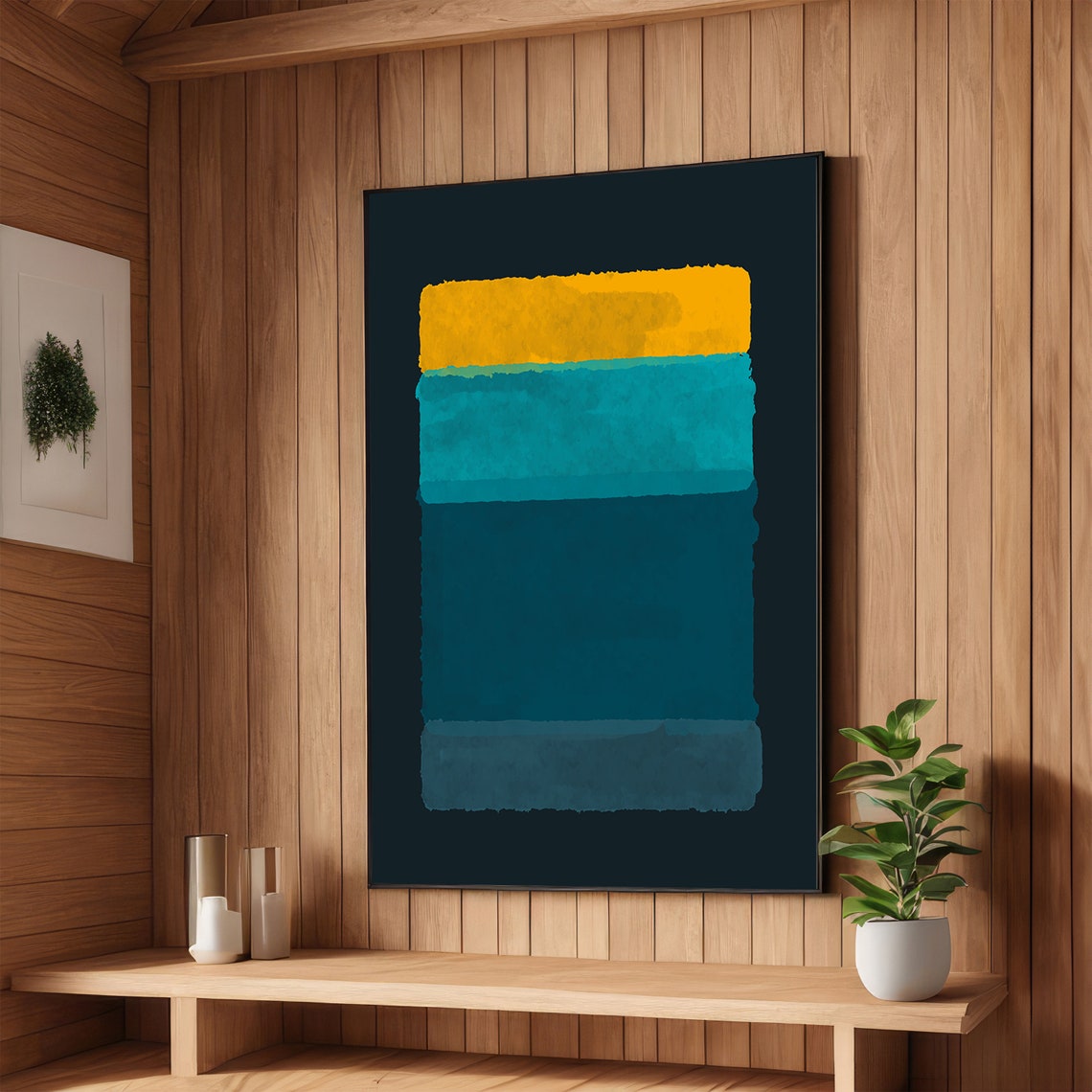 Bright Golden Yellow and Teal Abstract Poster in Rothko Style