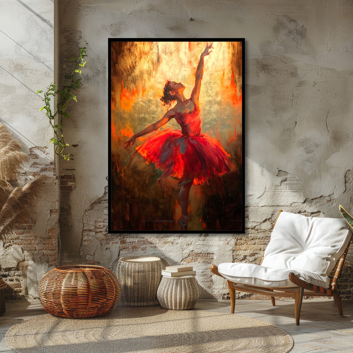 Fiery Grace Ballerina in Red Dress Dramatic Dance Art Poster - Image 6