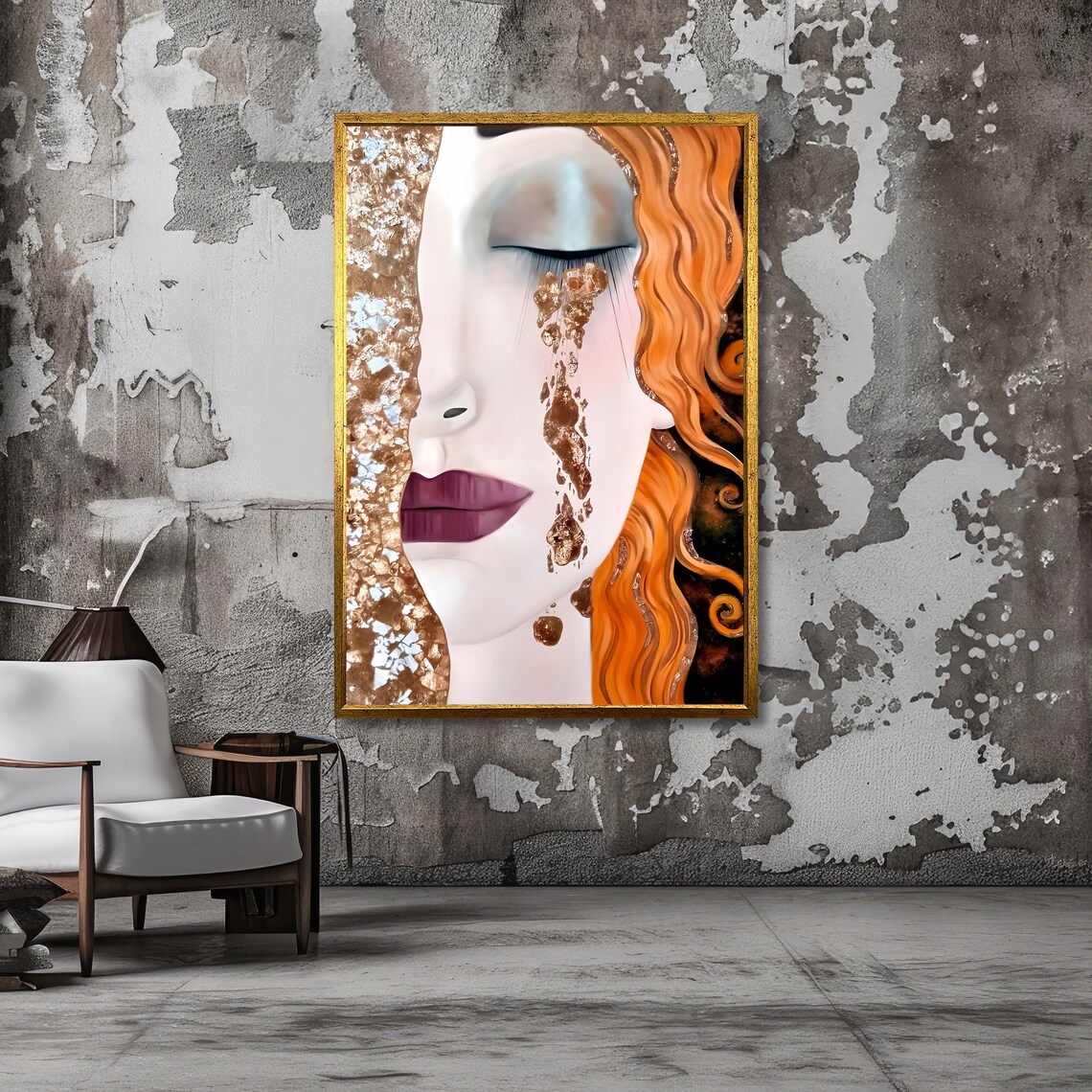Copper Tears Golden Woman Portrait in Klimt Style Art Poster - Image 6