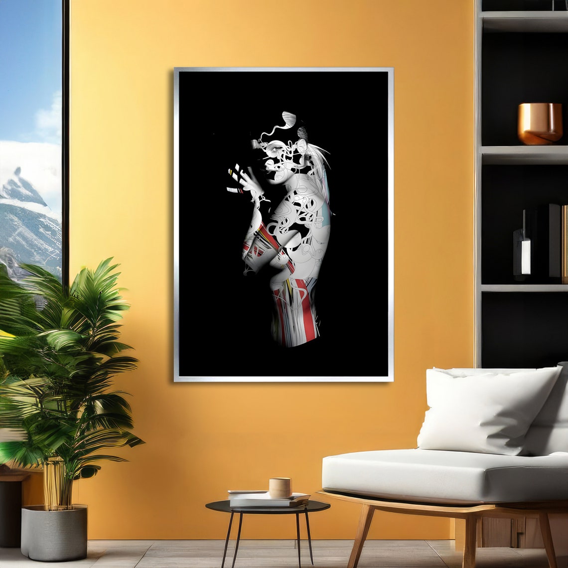 Futuristic Graffiti Line Figure On Black Modern Minimal Poster - Image 6