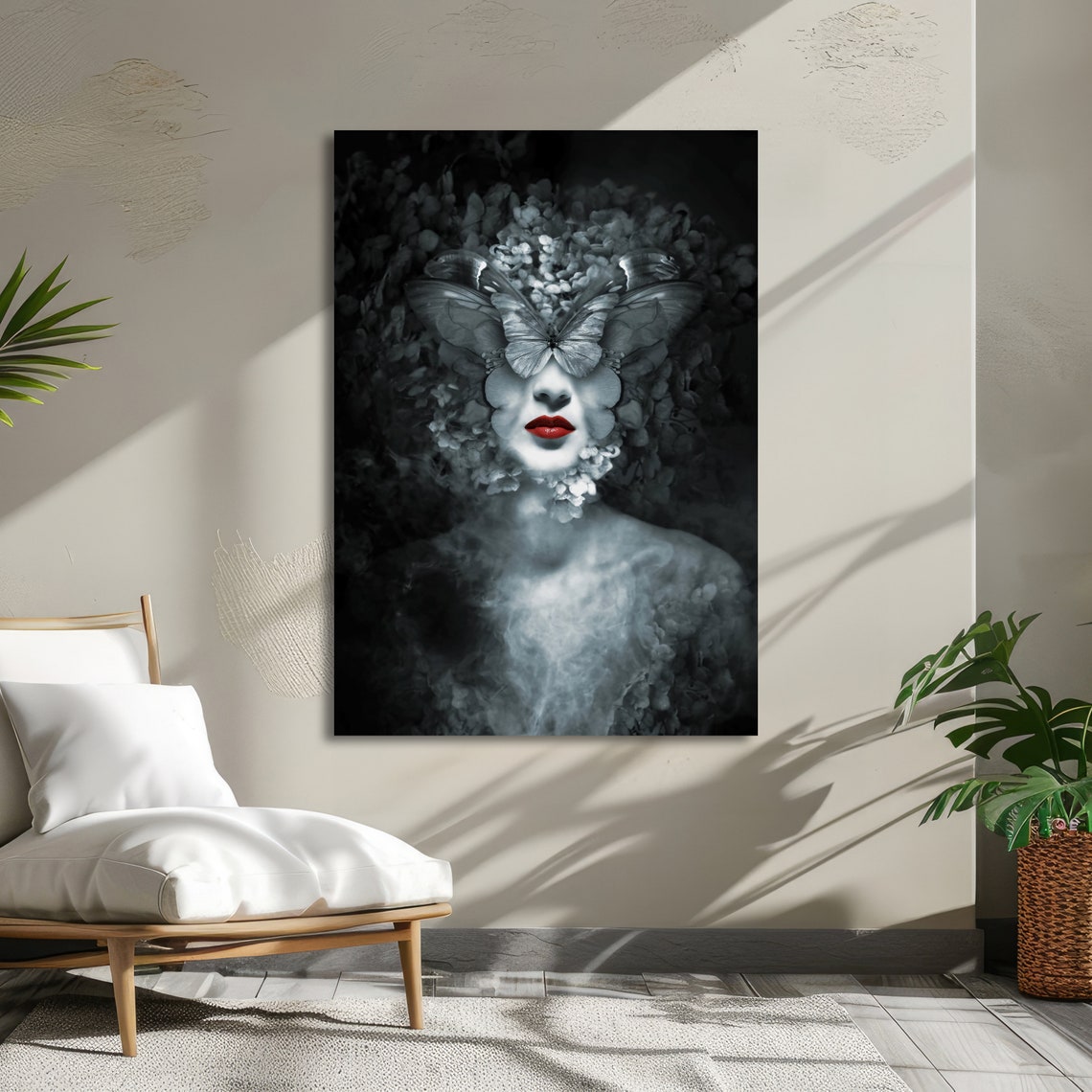 Enigmatic Butterfly Woman Dark Fantasy Wall Art Surreal Butterfly Portrait Mysterious Wall Decor Ready To Hang - Image 5