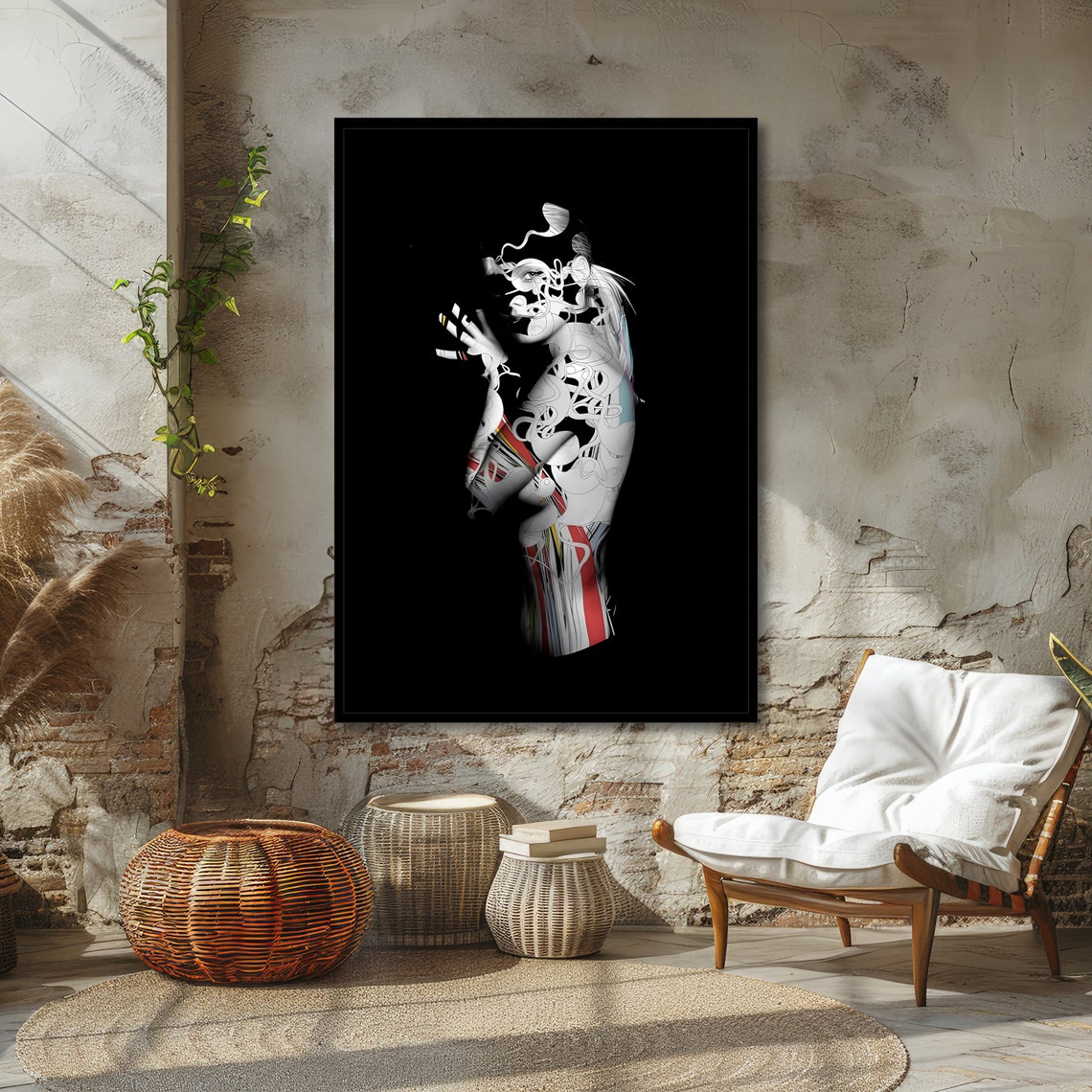 Futuristic Graffiti Line Figure On Black Modern Minimal Poster - Image 3