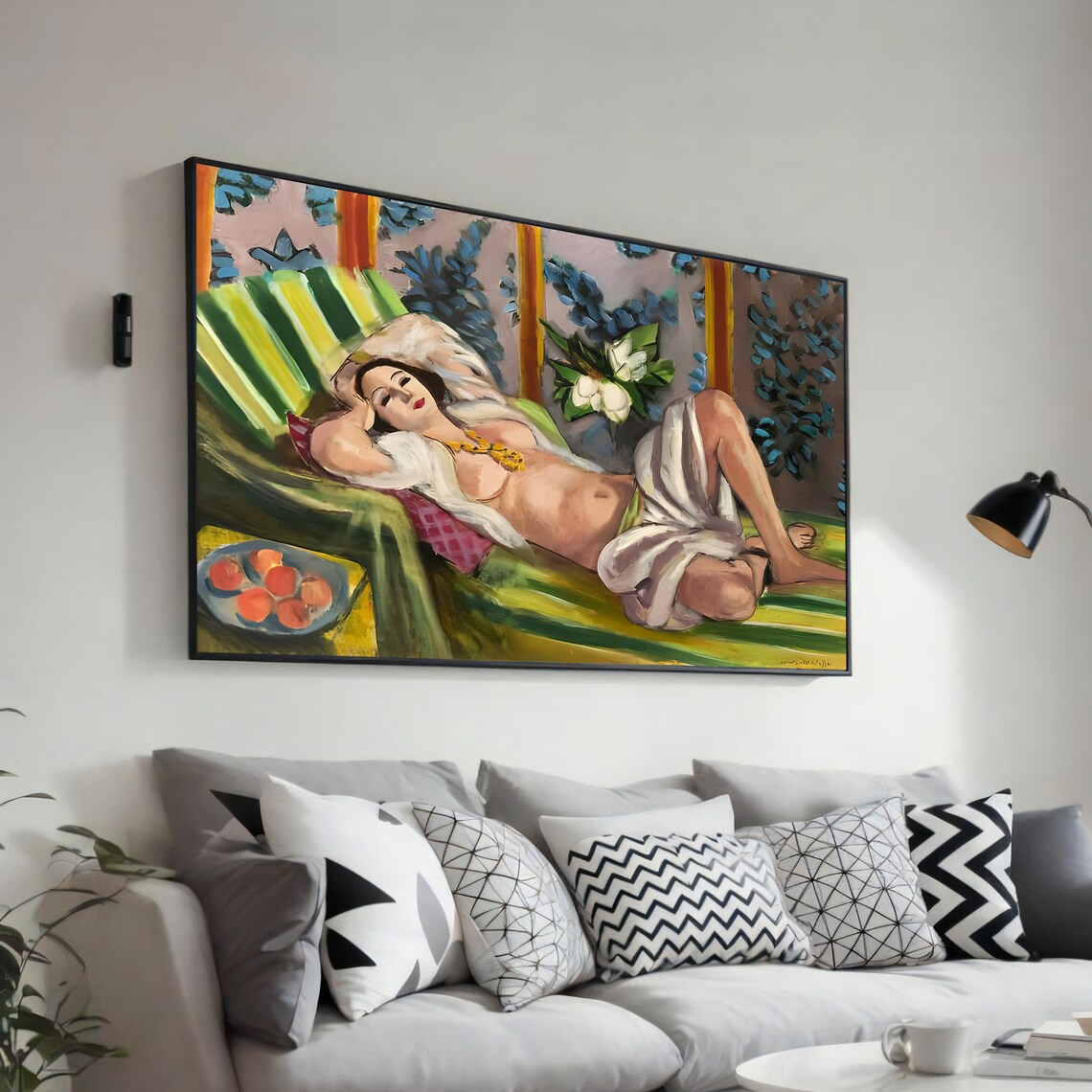 Matisse Inspired Reclining Nude Woman White Drape Floral Art Poster
