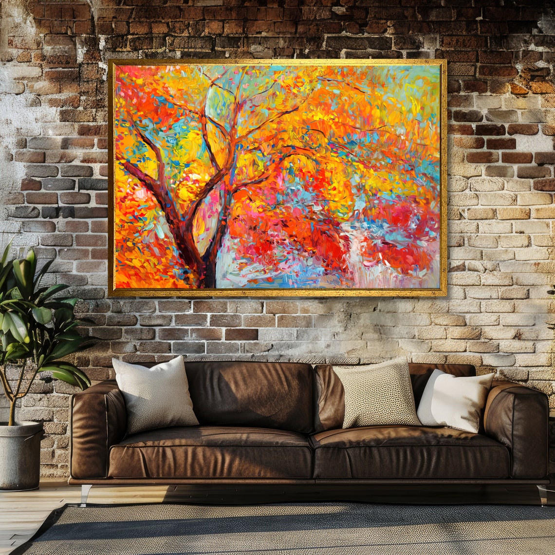 Autumn Blaze Vibrant Abstract Tree in Fall Foliage Colors Poster - Image 3