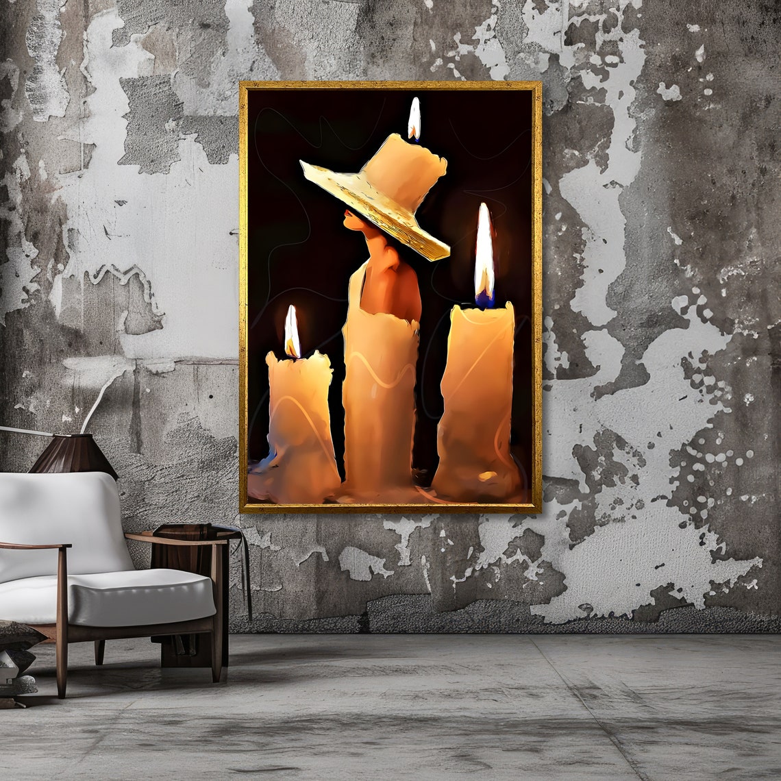 Three Burning Candles Glowing in Warm Candlelight Cozy Art Poster - Image 3