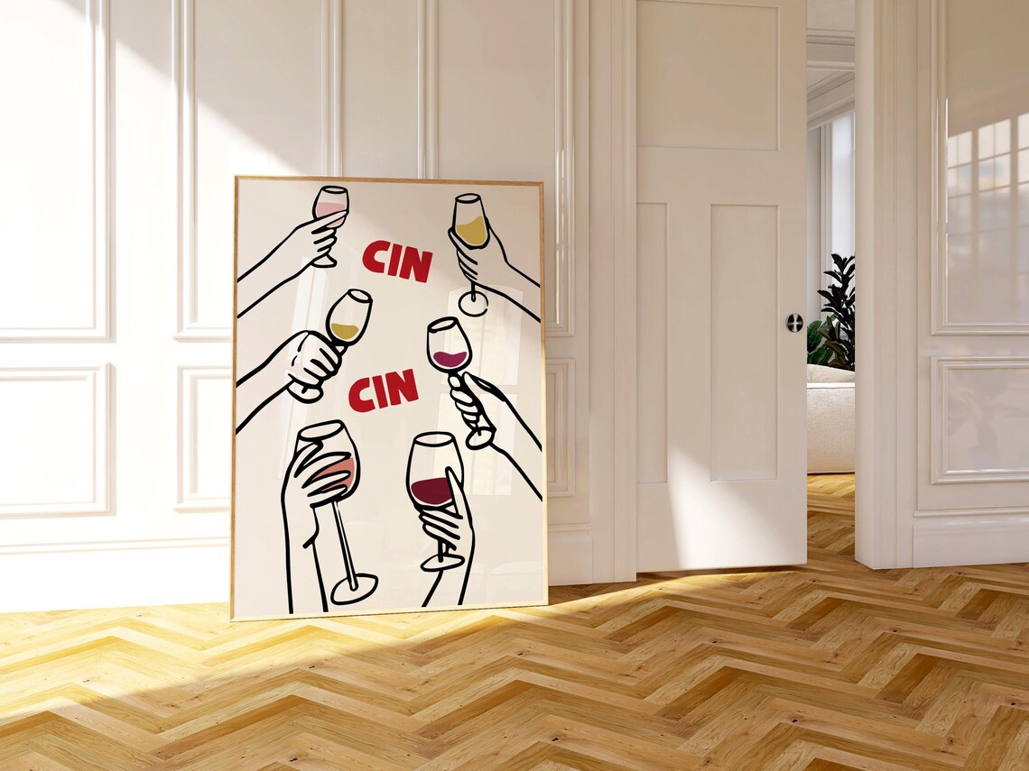 Cin Cin Wine Glasses Cheers Toast Line Art Italian Aperitivo Poster - Image 2