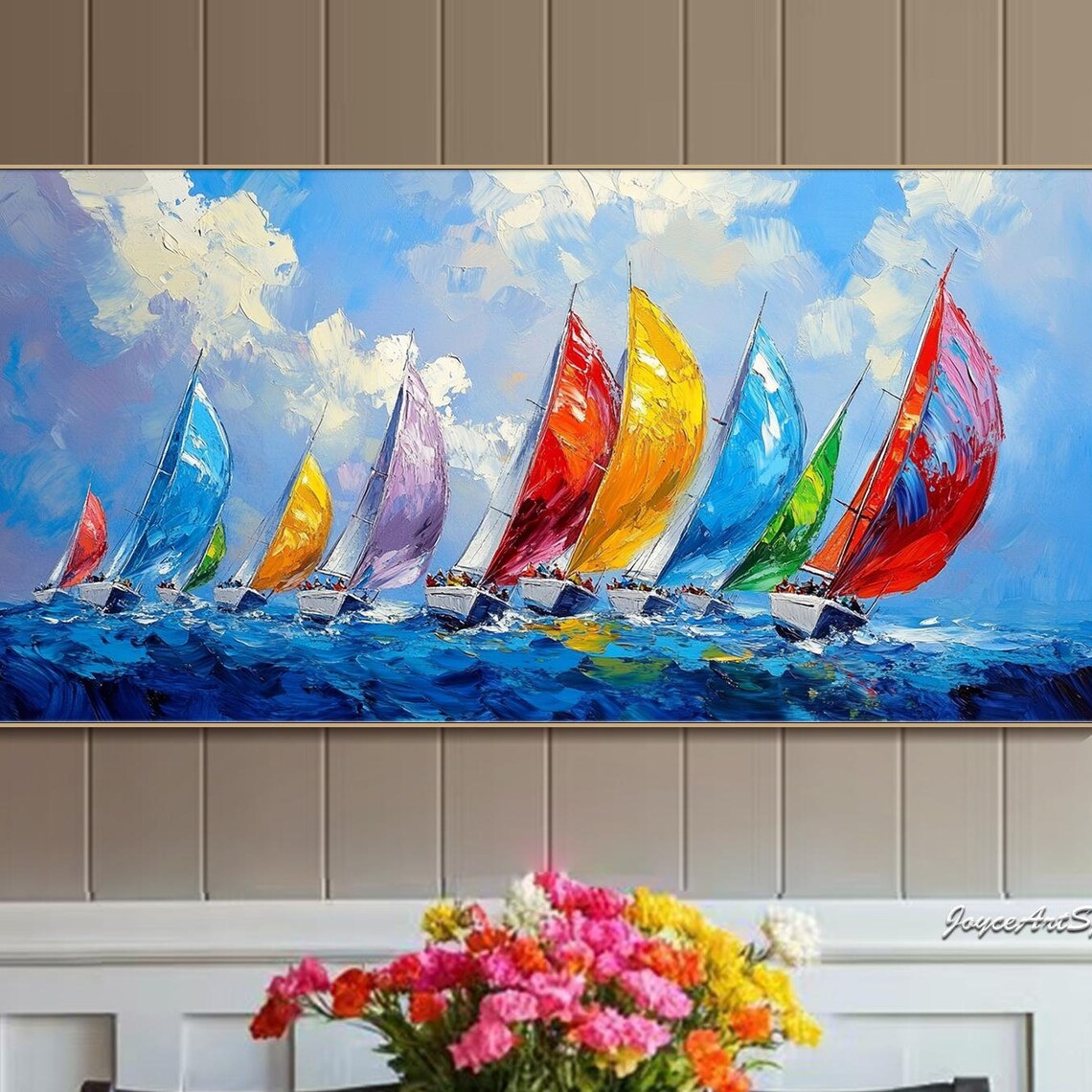 Abstract Sailboat Oil Painting, Minimalist Art Print