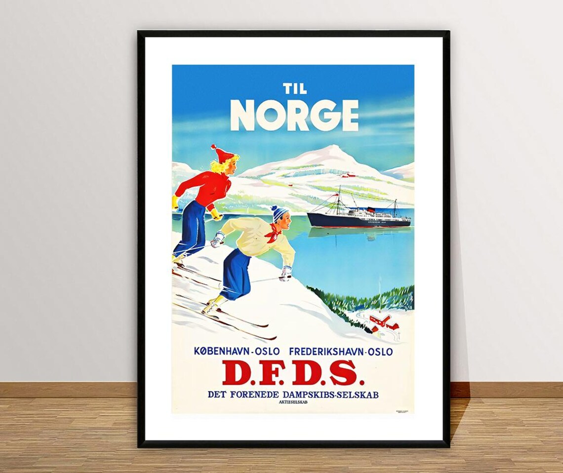 Vintage Norway Ski Poster, Oslo and Copenhagen Route - Image 2