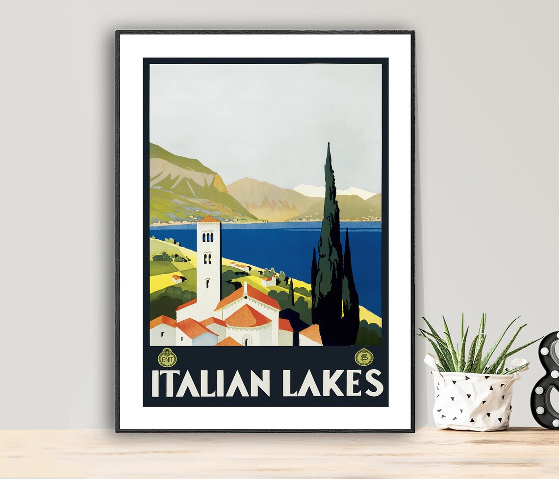 Italian Lakes Vintage Travel Poster, Wall Decor