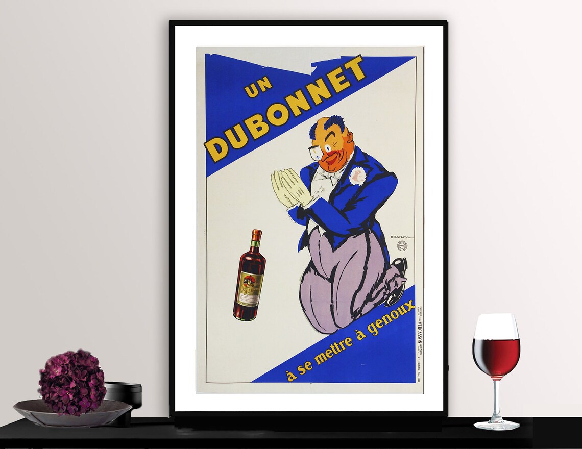 Dubonnet French Vintage Advertising Poster Kneeling Gentleman Art