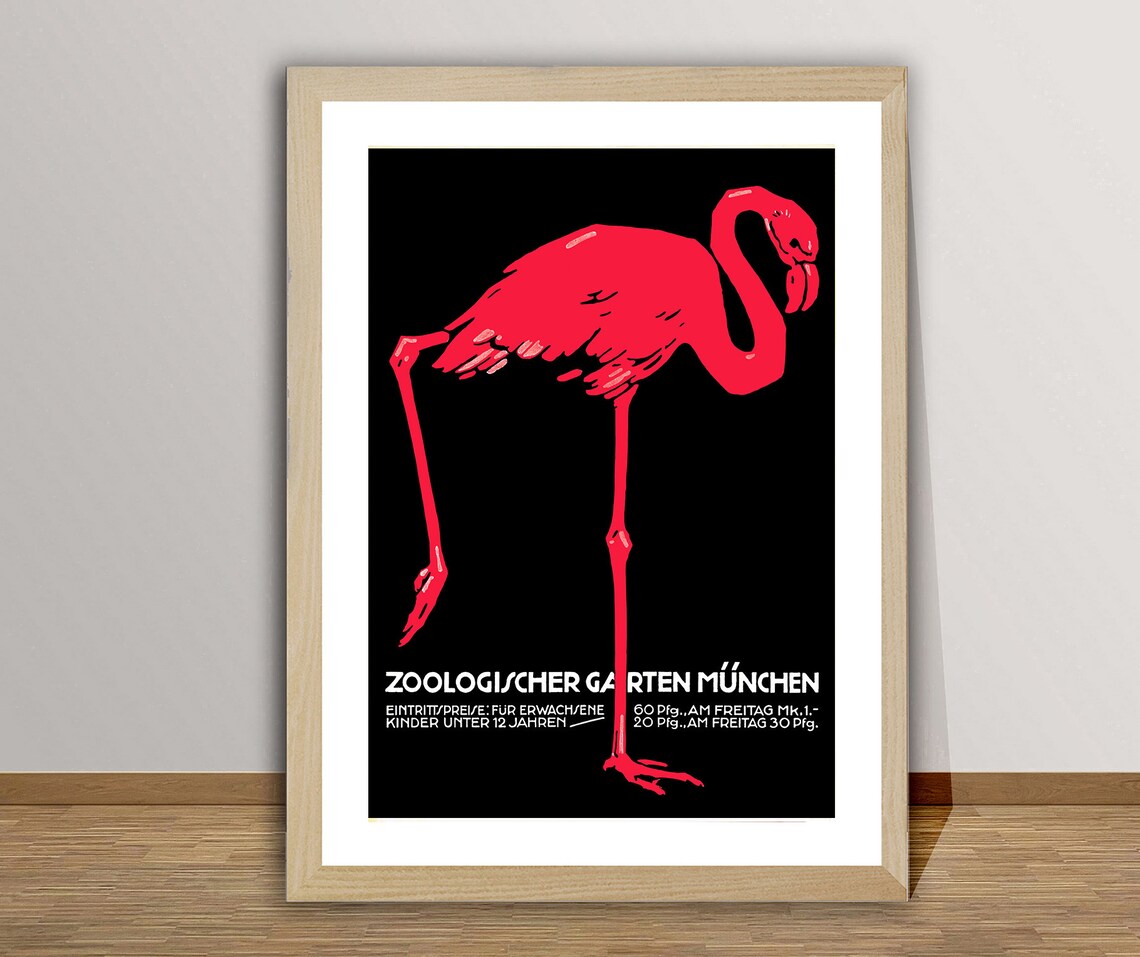 Zoologischer Garten München Vintage Pink Flamingo Zoo Poster - Image 2