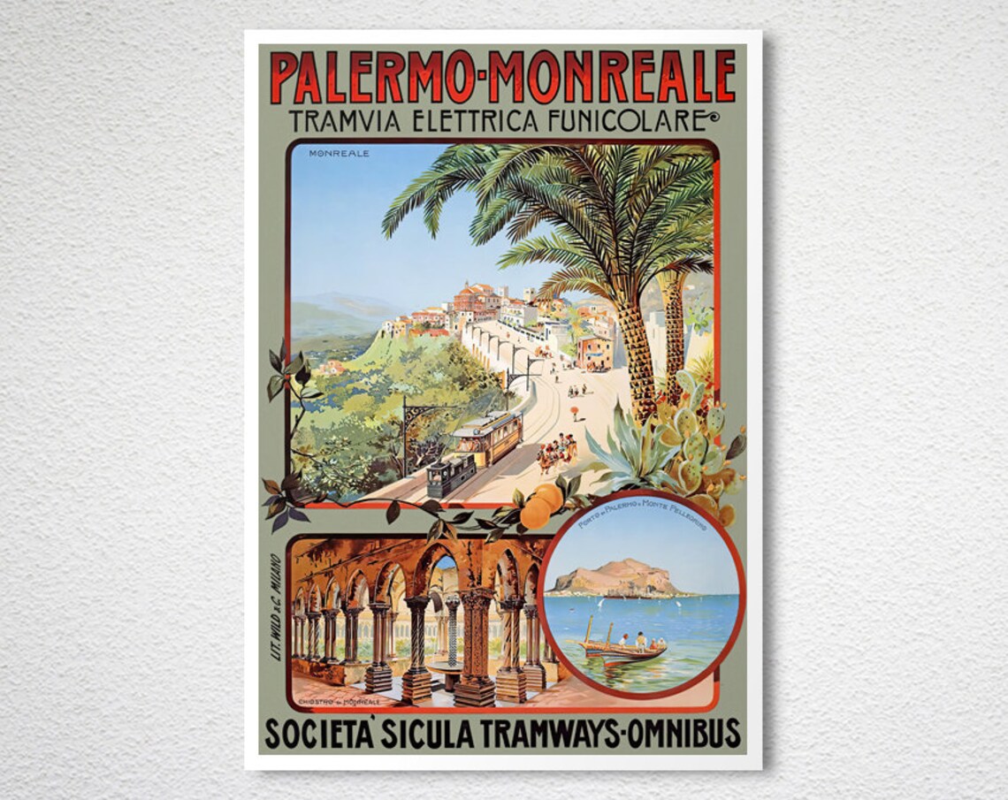 Monreale Palermo Italy Vintage Travel Poster - Image 2