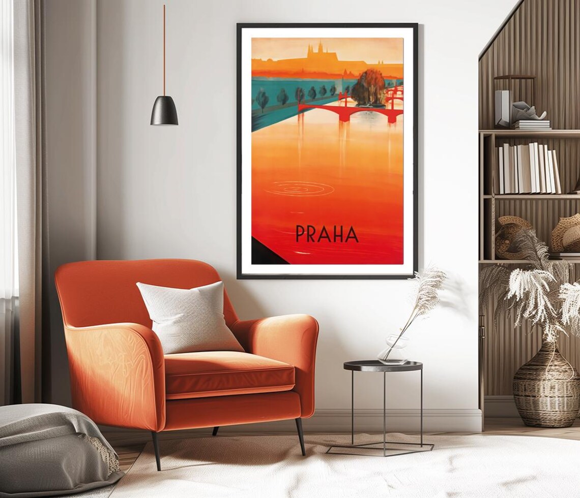 Praha Prague Vintage Travel Poster, Retro Travel Poster