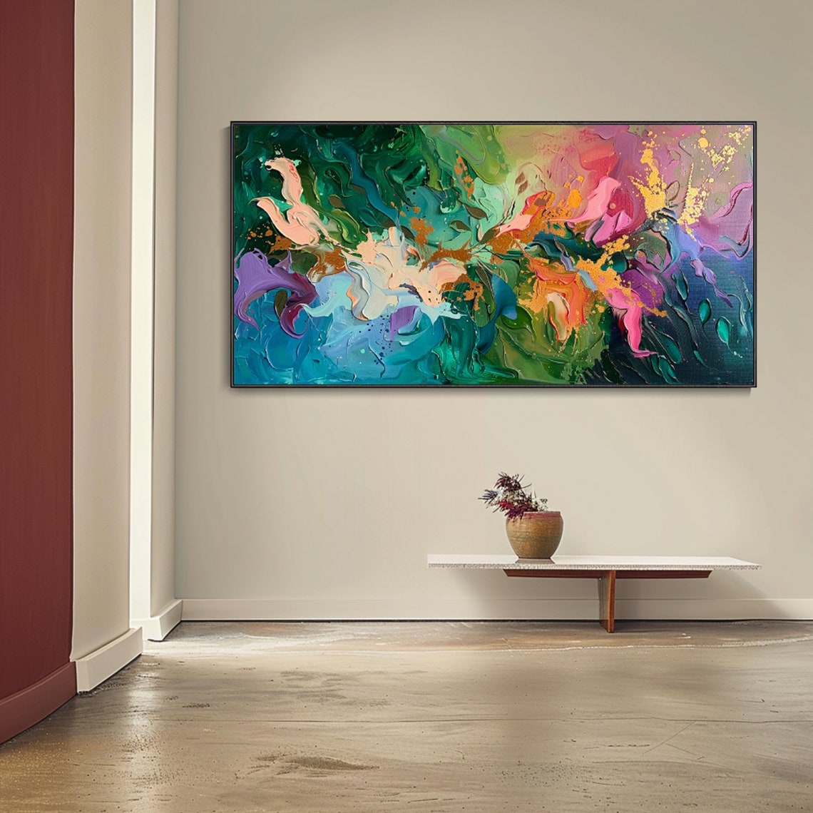 Vibrant Emerald Pink Purple Gold Fluid Abstract Modern Decor Poster - Image 4